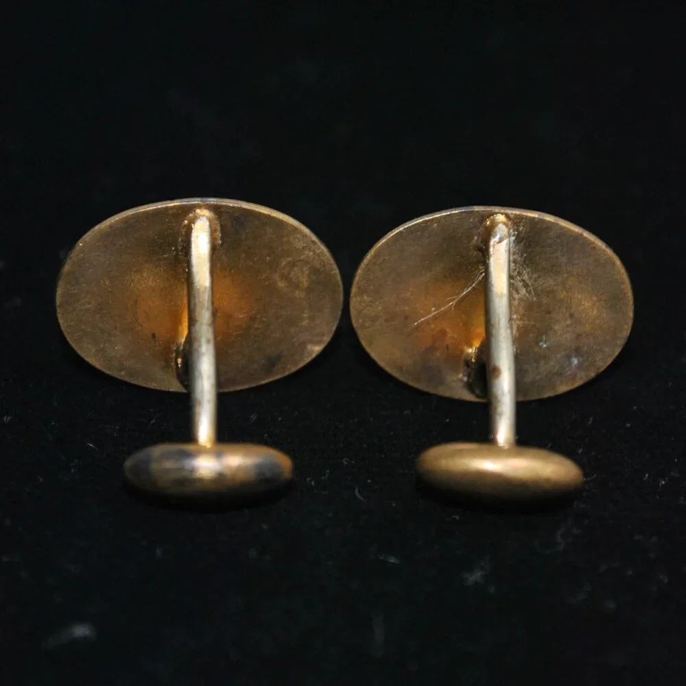 Antique Gold-filled Engraved Cufflinks with Stripes & Branch
